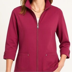 Laura Petite Jacket Full Zip Track Top 3/4 Sleeve Stud Embellishment Purple M